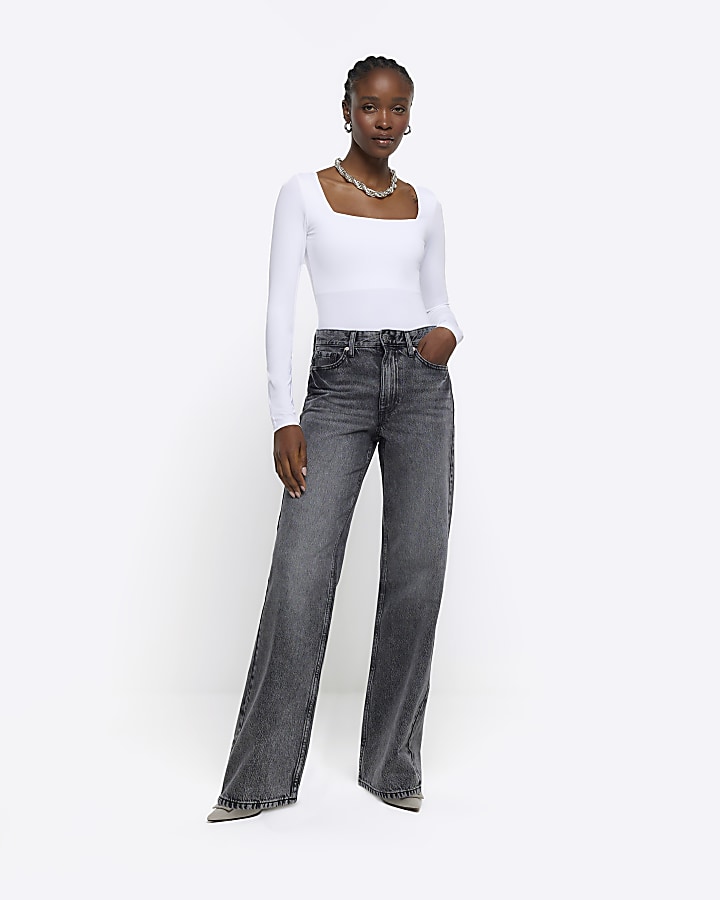 Black high waisted relaxed straight leg jeans