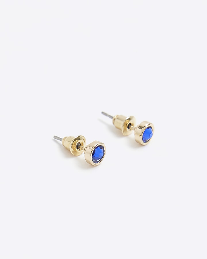 Blue Diamante Stud Earrings River Island