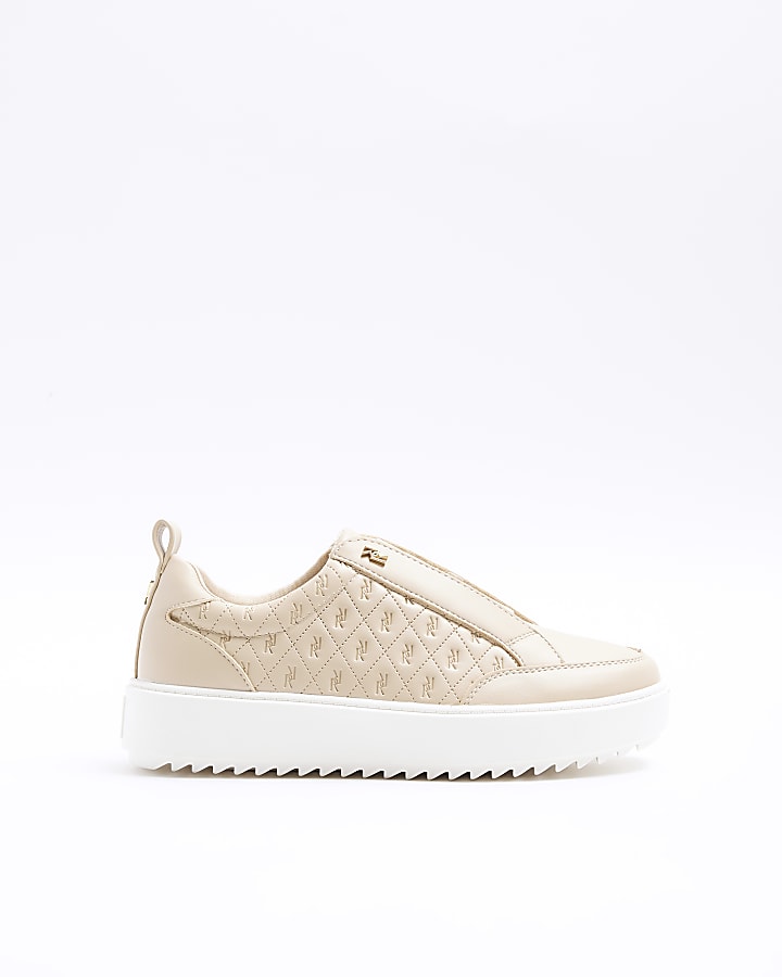 Beige embossed RI monogram trainers