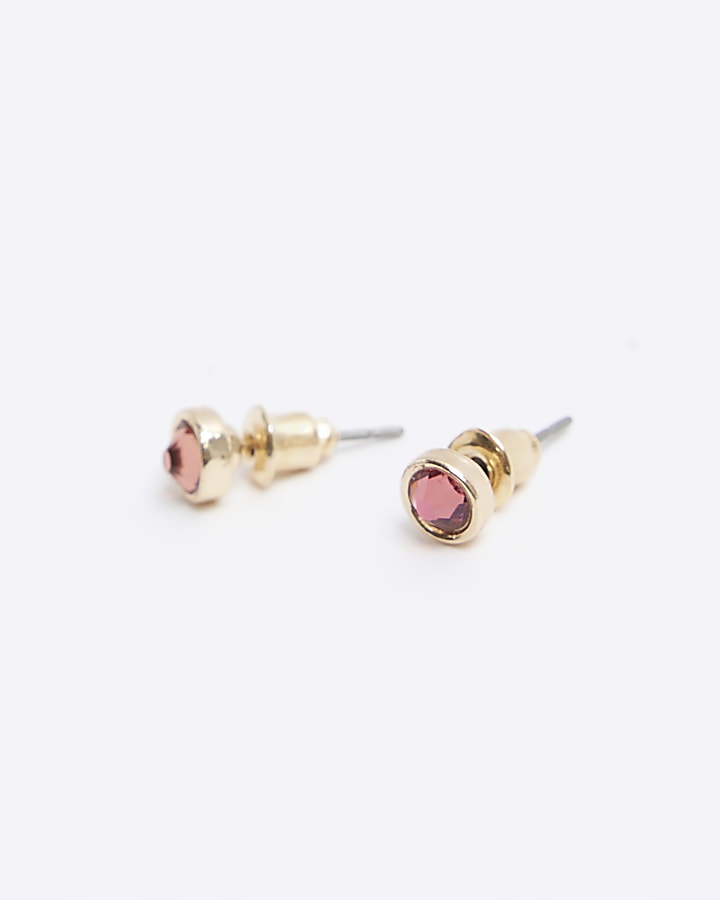 Pink Diamante Stud Earrings