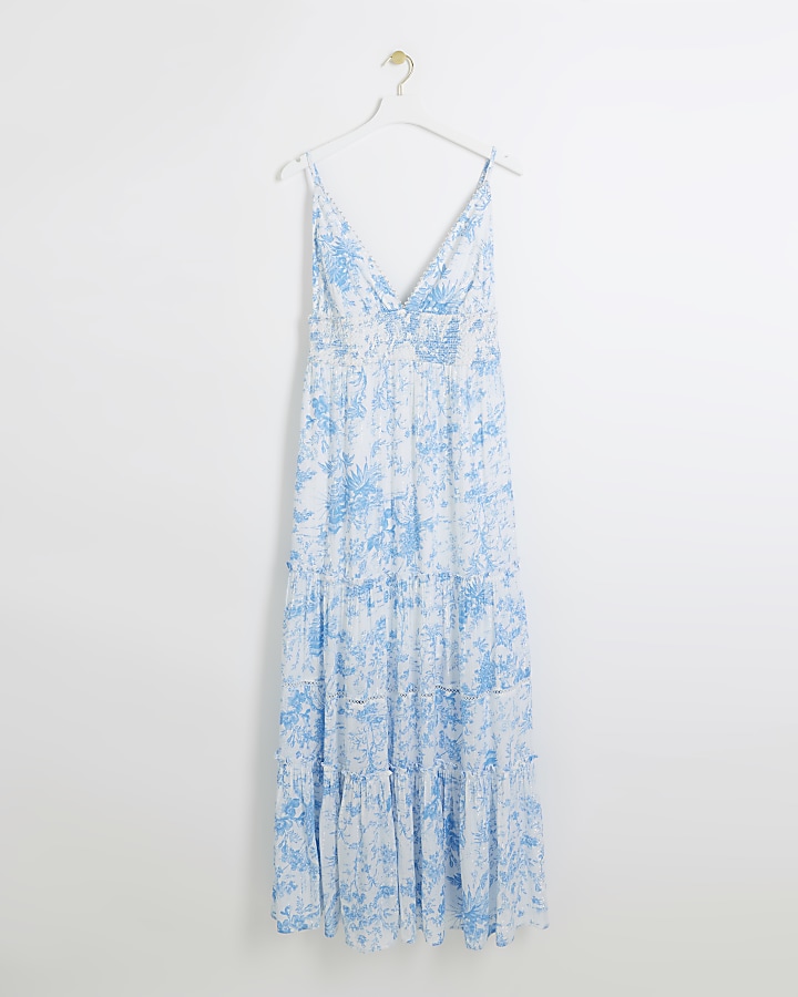 Blue floral beach maxi dress