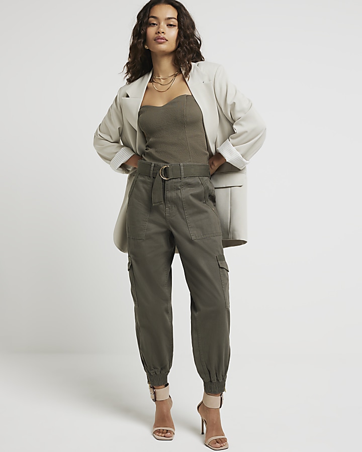 Petite khaki cargo store trousers