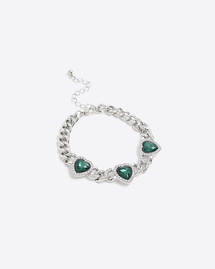 Green heart stone chain bracelet