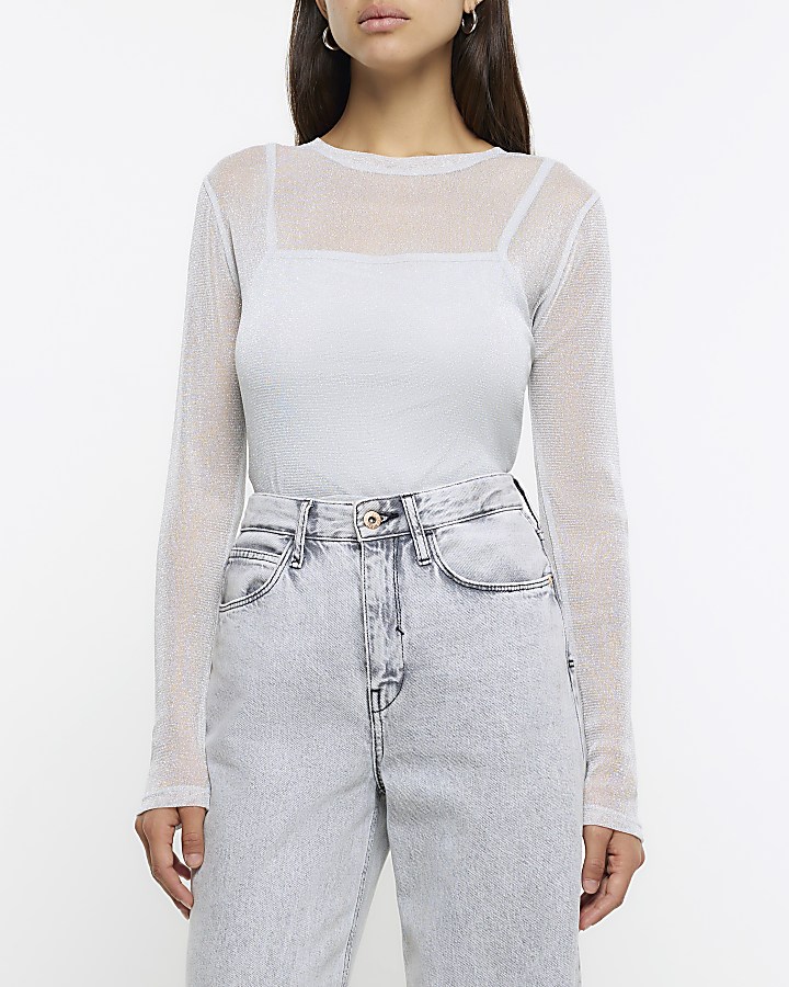 ASOS DESIGN long sleeve t-shirt in metallic mesh