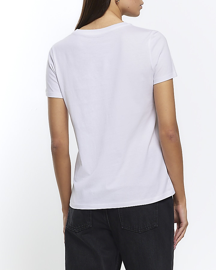 White satin print t-shirt