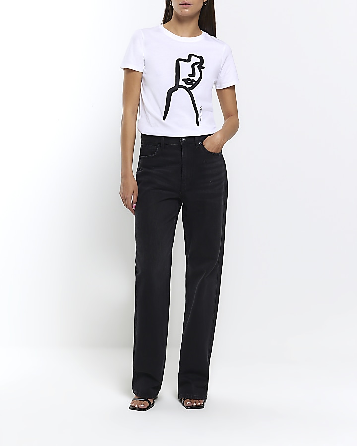 White satin print tshirt River Island