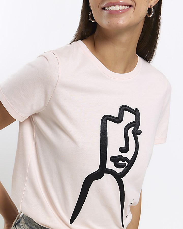 Pink satin print t-shirt