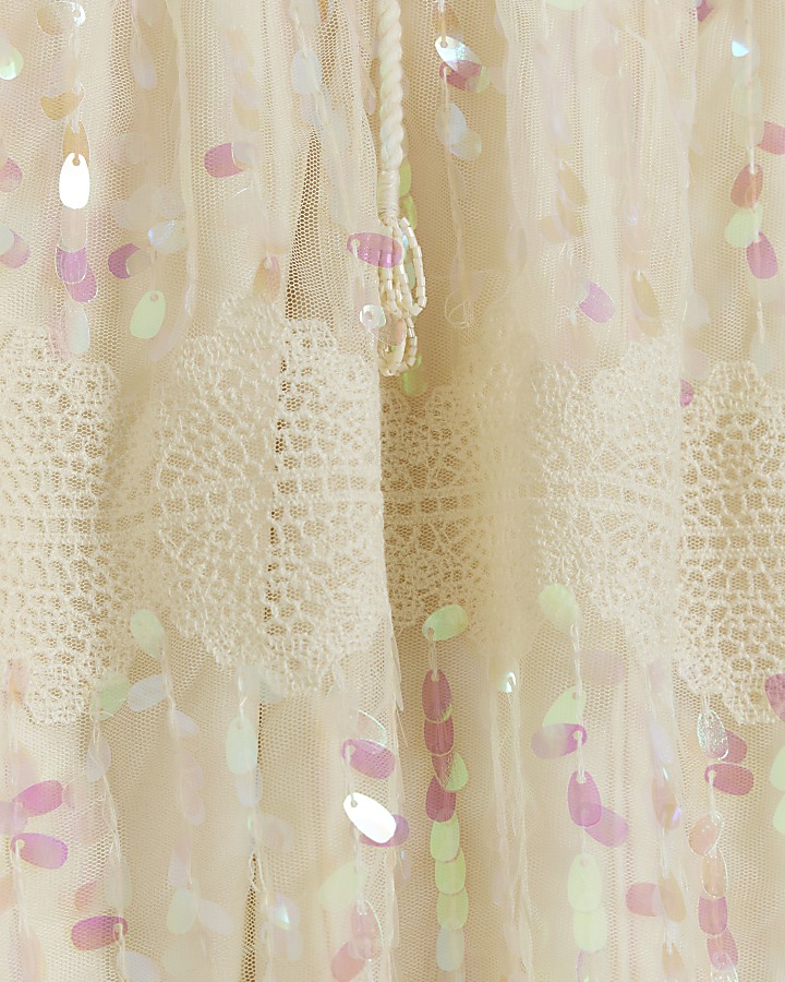 Cream crochet sequin beach mini dress
