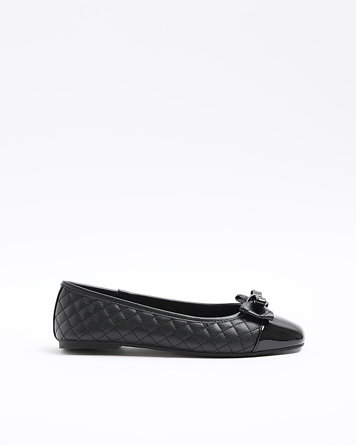 Black wide fit quilted bow ballet pumps