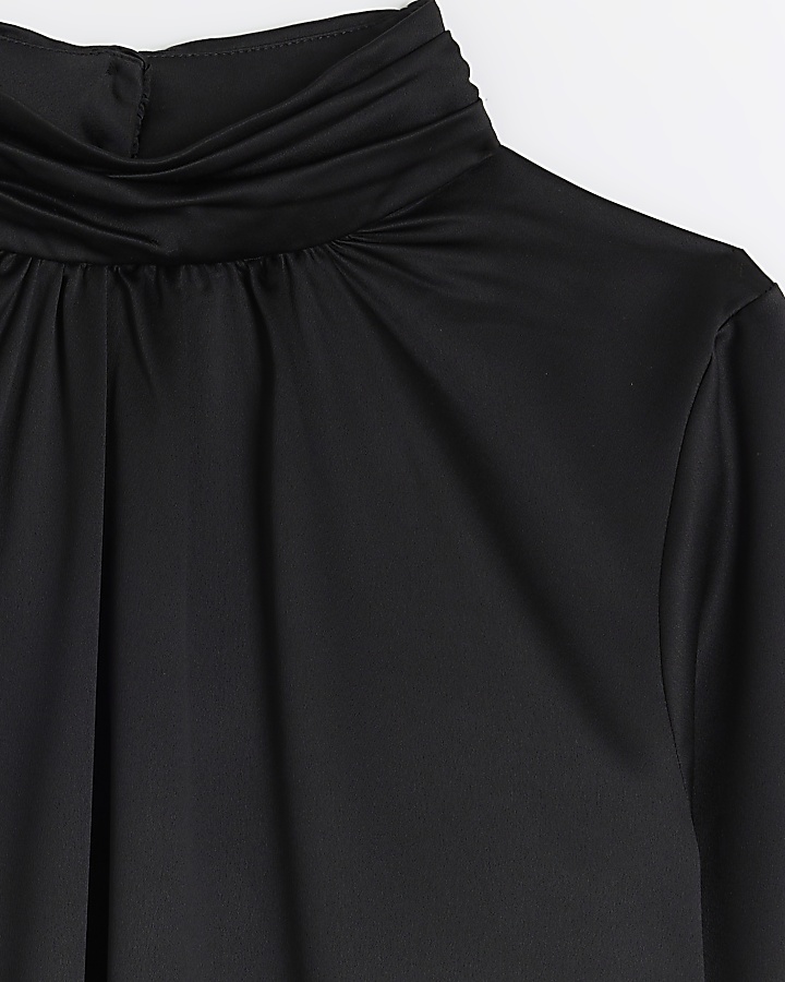 Black satin tie waist shift mini dress | River Island