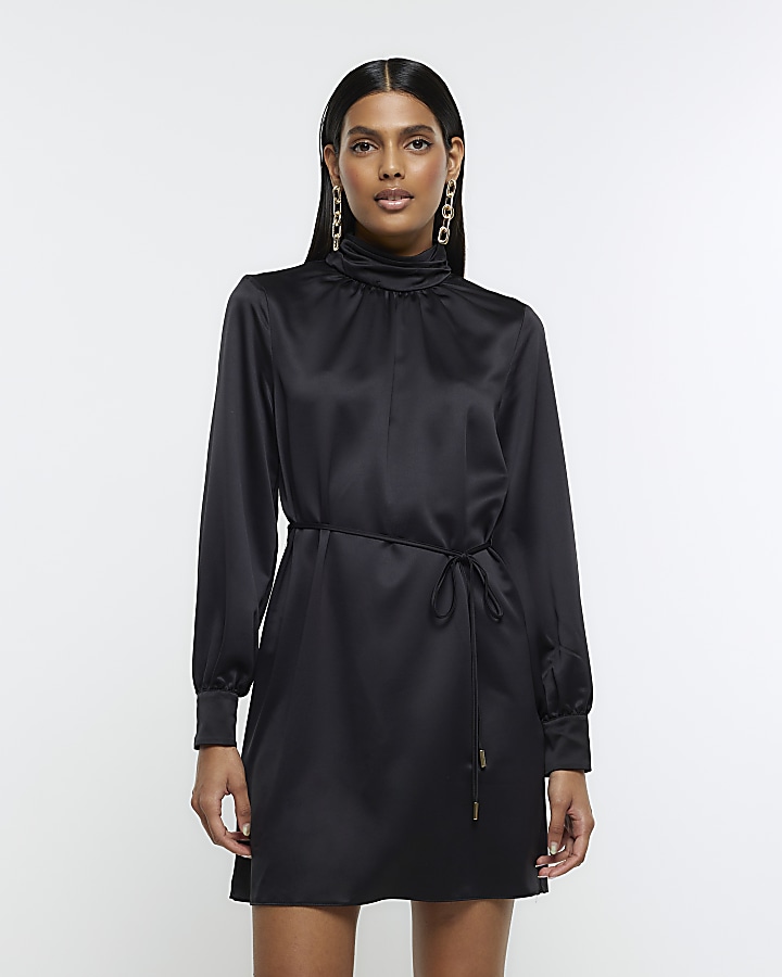 Black satin 2024 tie dress