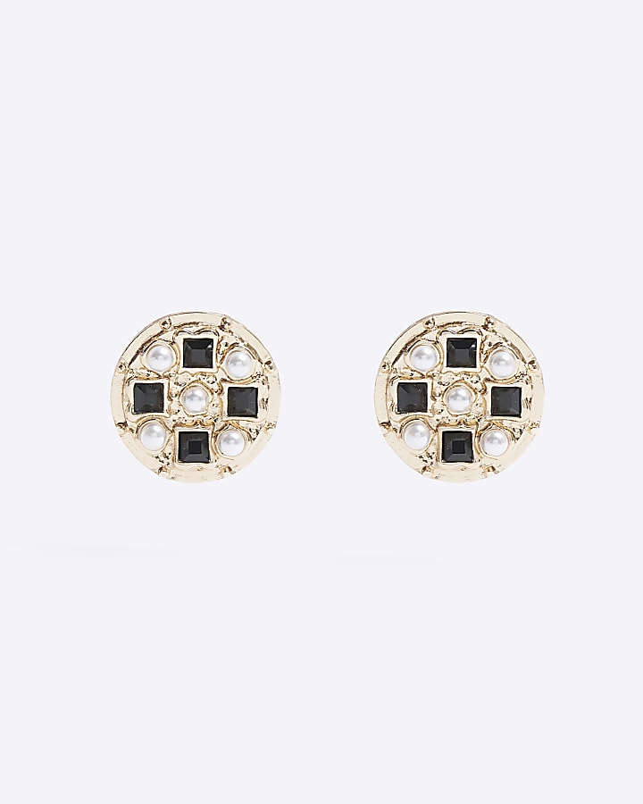 Black pearl stud earrings