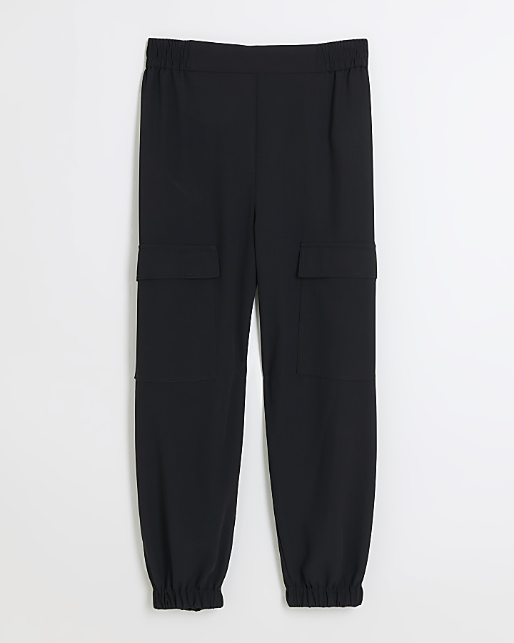 Black elasticated cargo trousers