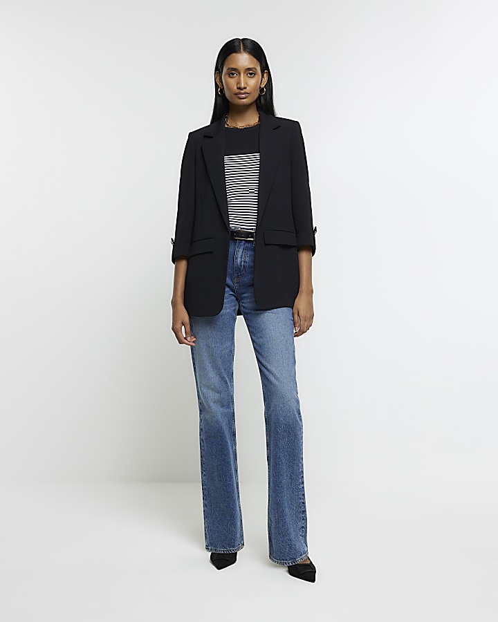 Black rolled sleeve blazer | River Island