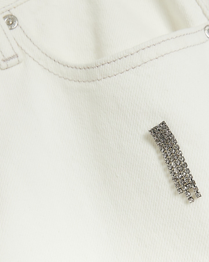 White embellished stove pipe straight jeans | River Island