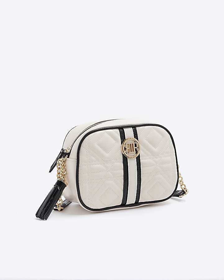 Cream quilted boxy cross body bag