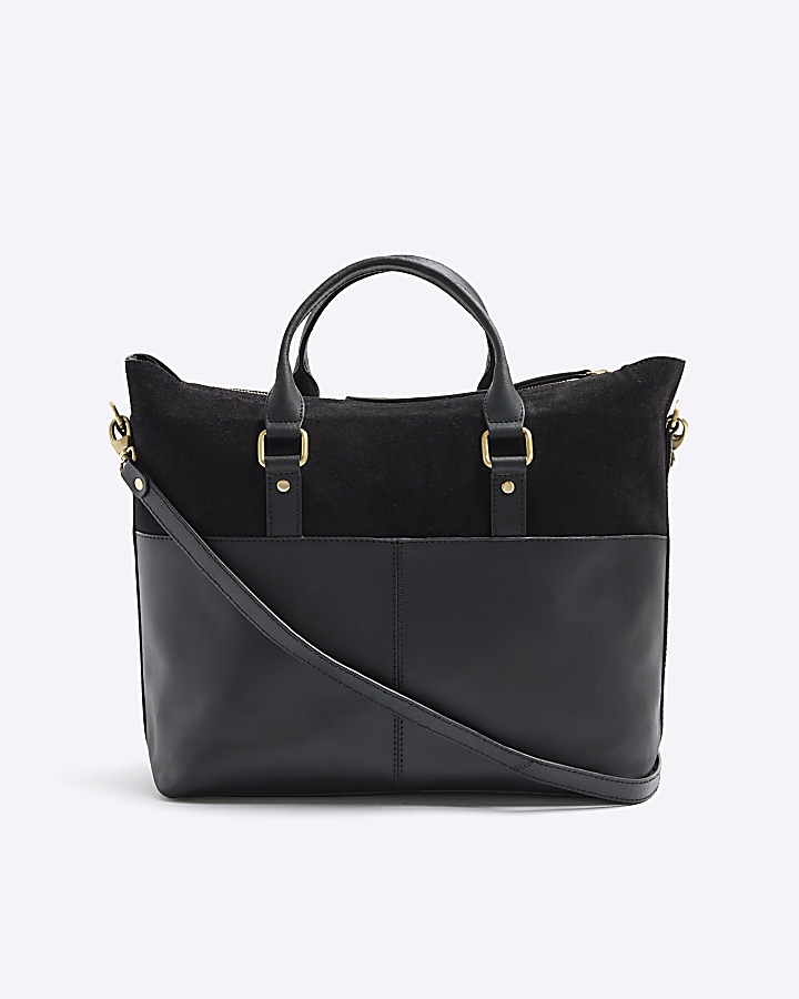Black leather weave shopper bag
