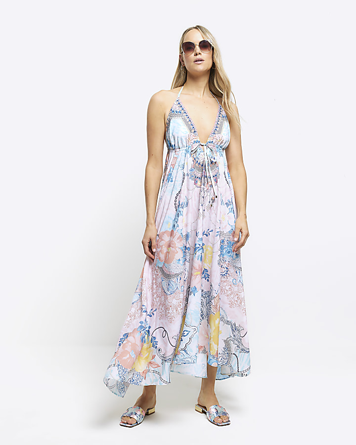 Plunge floral hot sale maxi dress