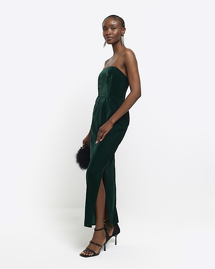 Green strapless deals midi dress