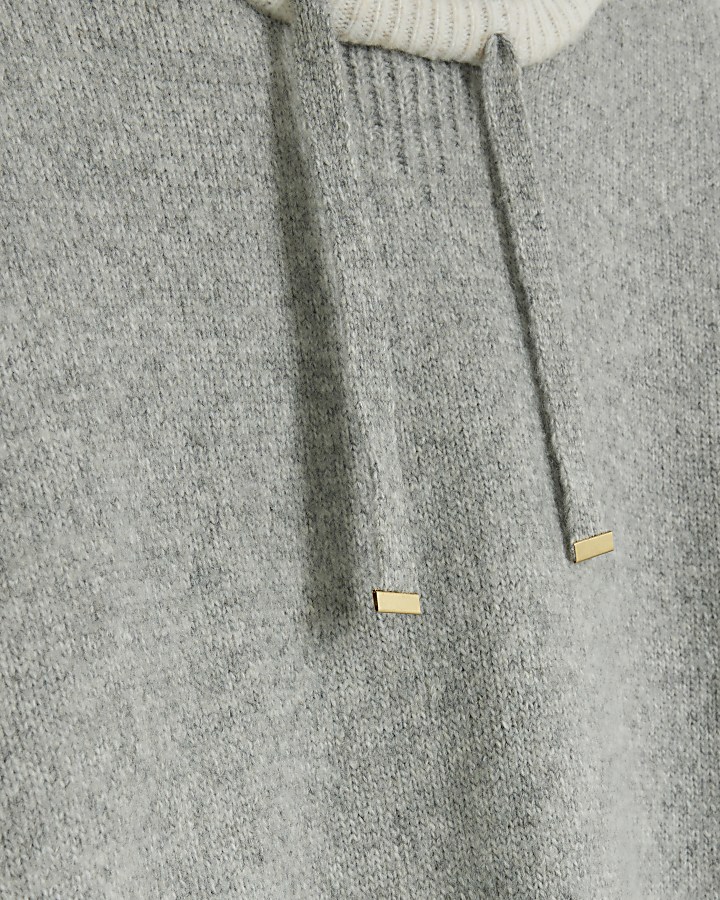 Grey knitted hooded mini jumper dress