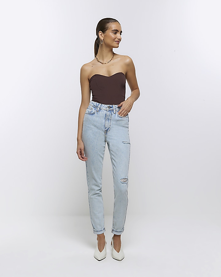 Blue high waisted bum sculpt mom jeans