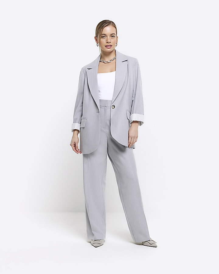 Grey pleated wide leg on sale trousers