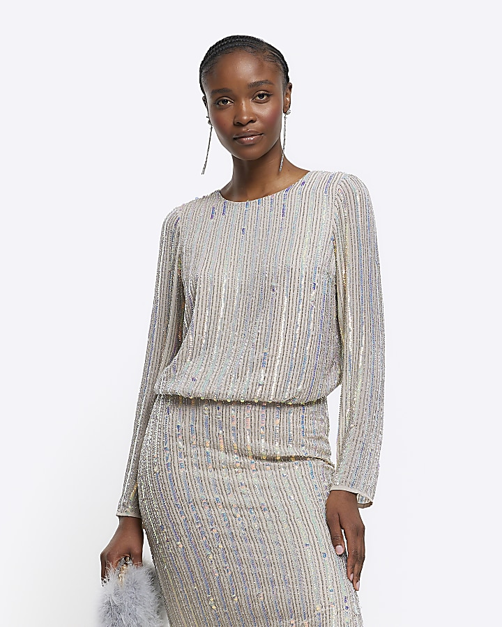 River island grey store sequin top