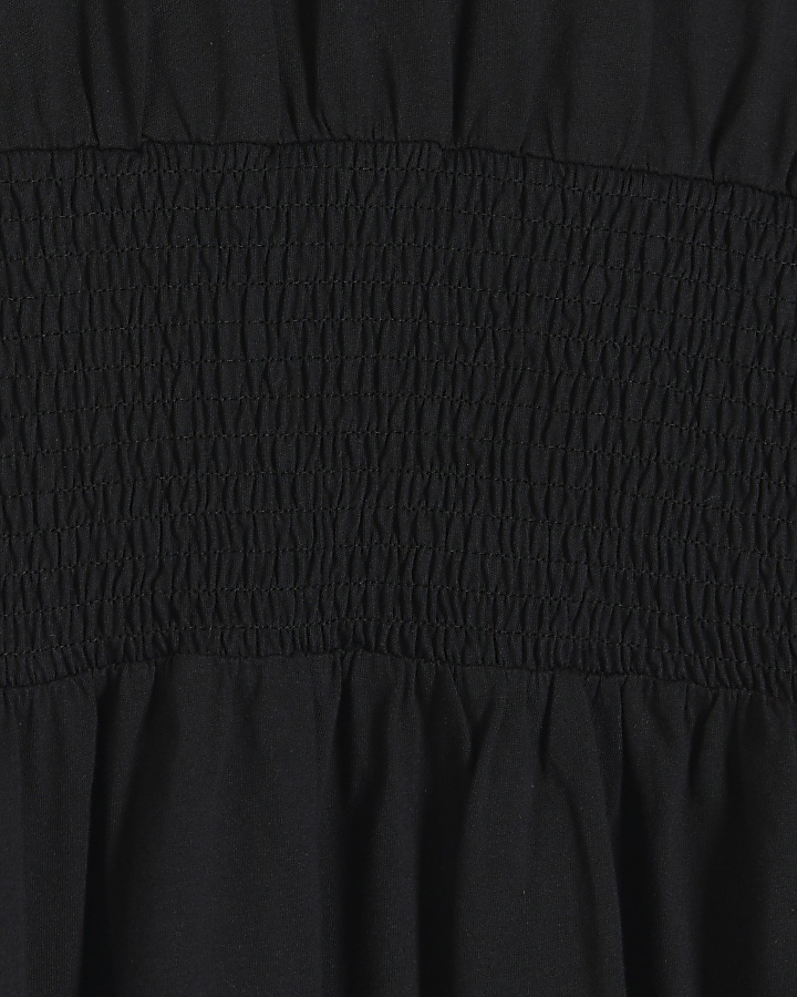 Black shirred waist midi dress