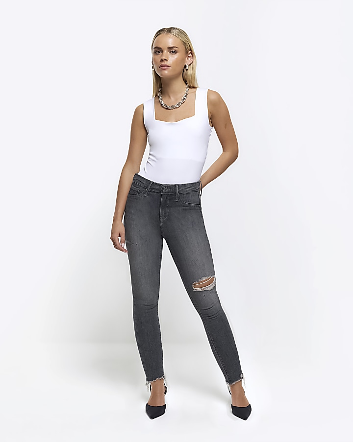 Petite grey bum sculpt ripped jeggings