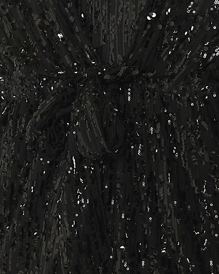 Black Sequin Playsuit with Sheer Sleeves