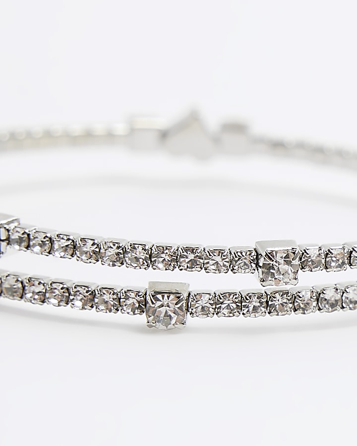 Silver Heart Diamante Bracelet