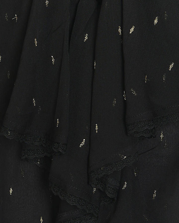 Black glitter detail frill blouse