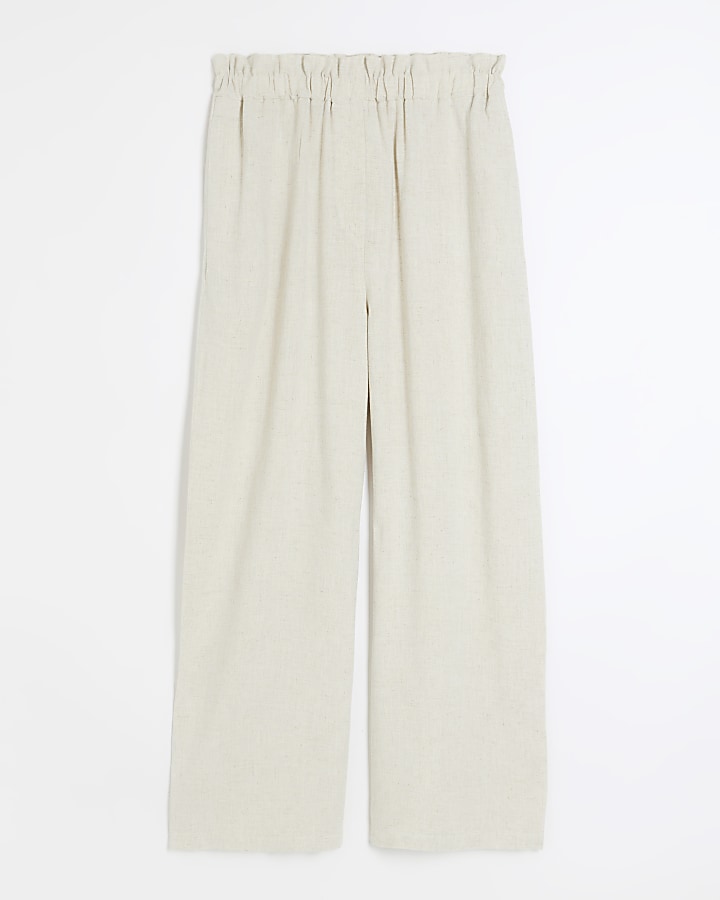 Beige wide leg trousers with linen