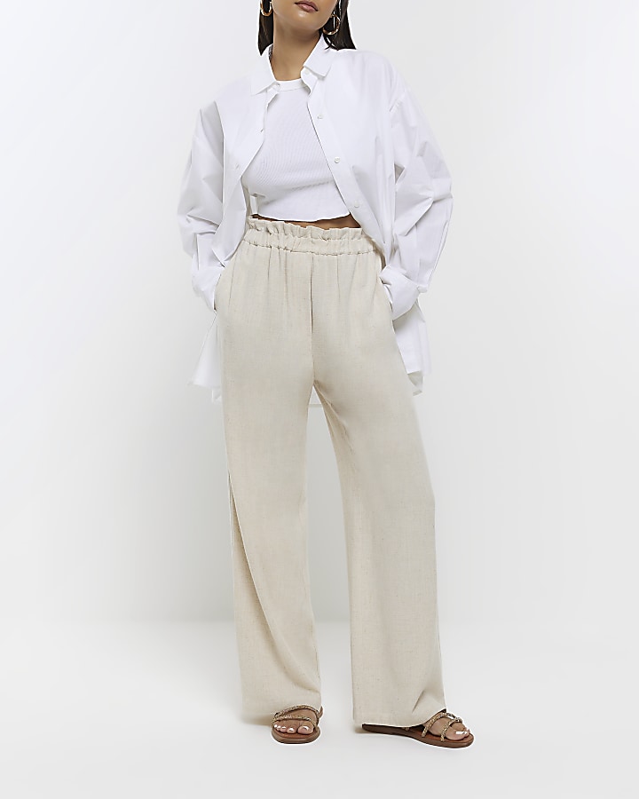 Beige wide leg trousers with linen | River Island