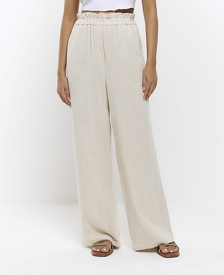 Beige wide leg trousers with linen | River Island