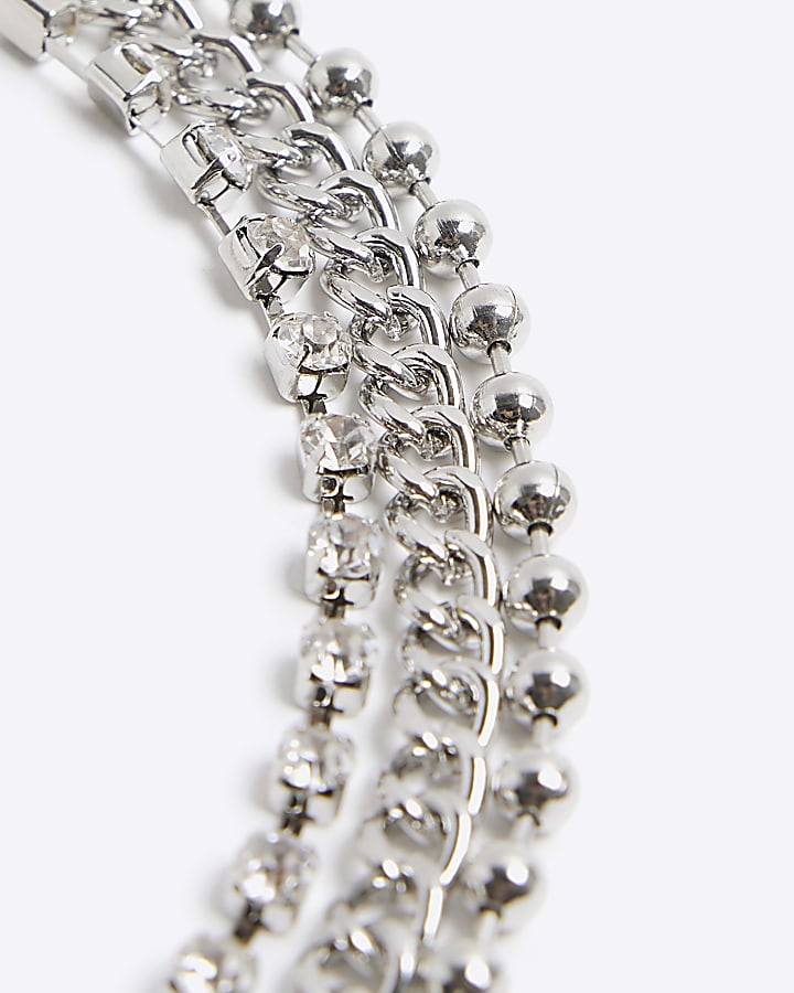 Silver chain mix multirow necklace