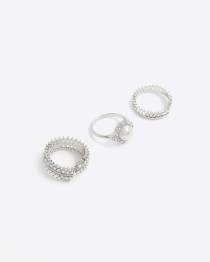 Silver Pearl Ring Multipack