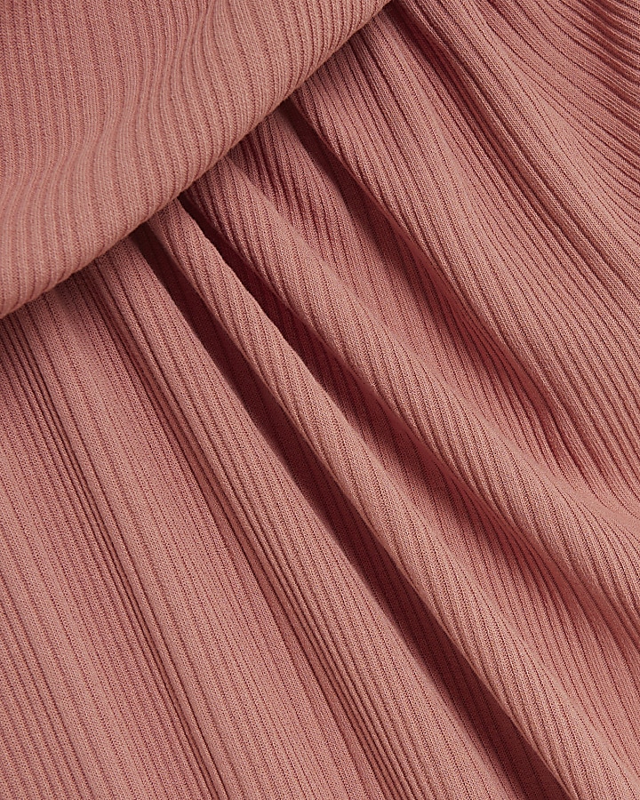 Pink drape front bodycon midi dress