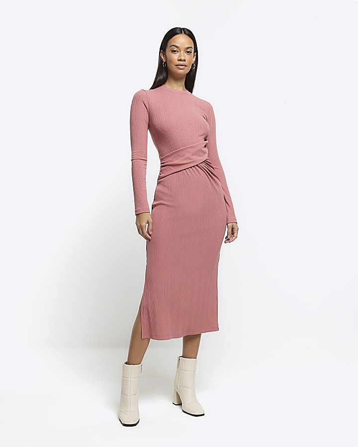 River island pink bodycon hot sale dress