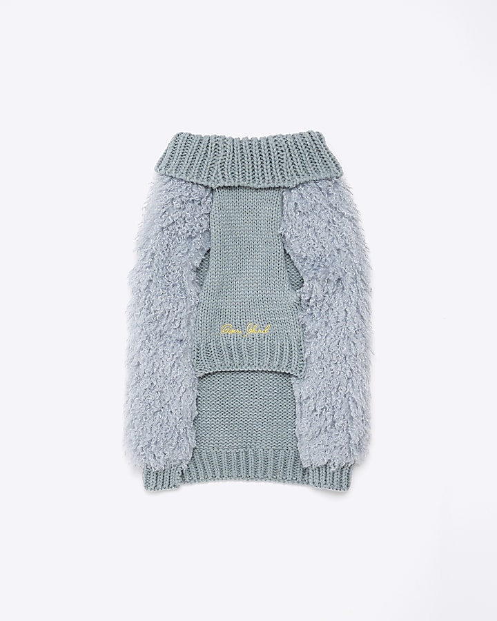 Blue faux fur dog jumper River Island