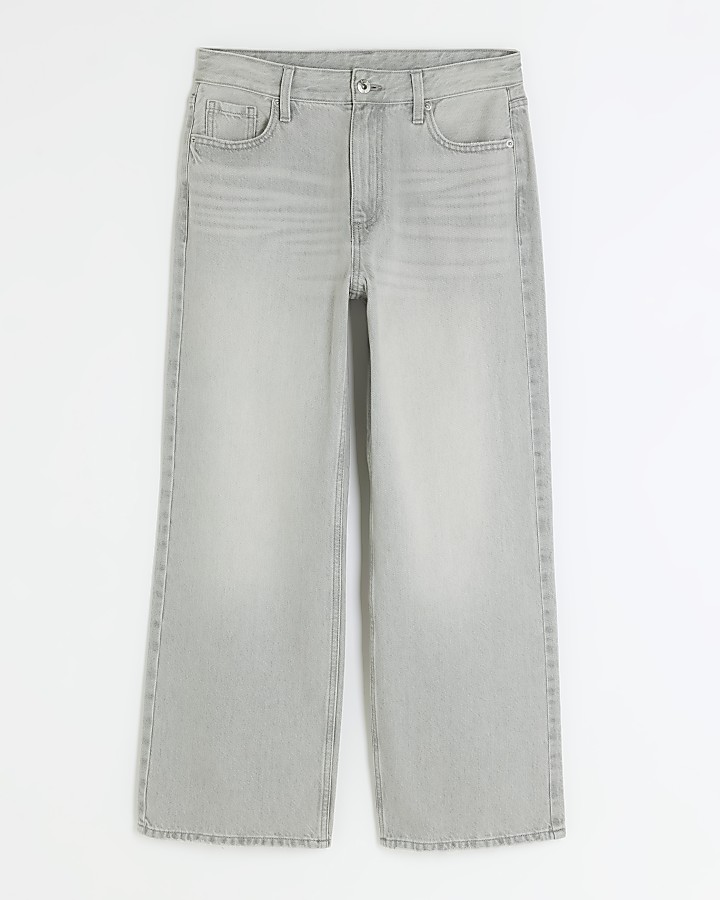 Petite grey relaxed straight jeans