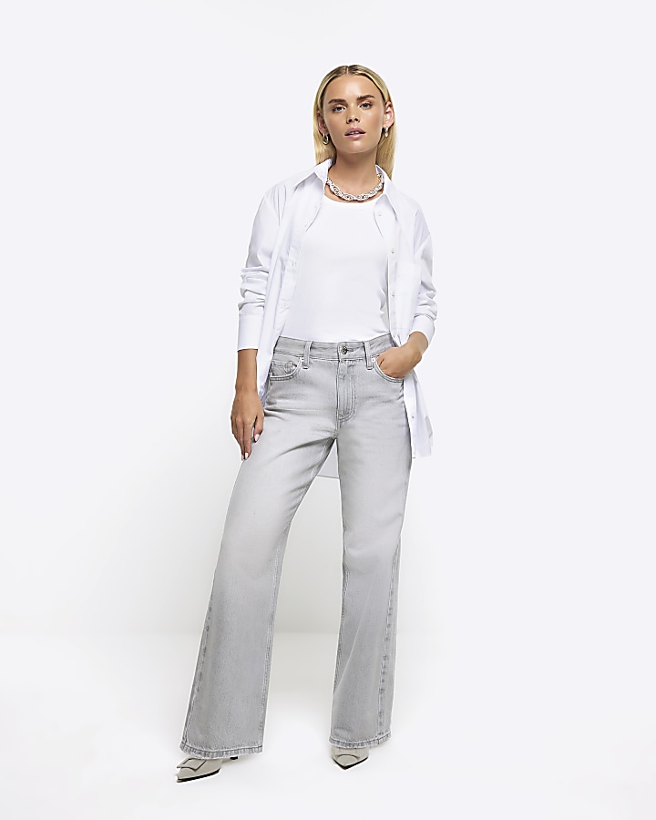 Petite grey relaxed straight jeans