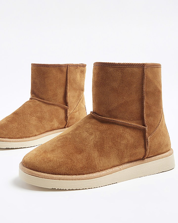 Brown Suede faux fur lining ankle boots