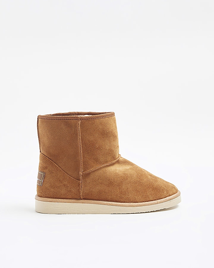 Brown Suede faux fur lining ankle boots