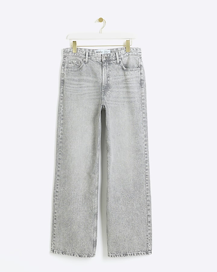 Grey high waisted relaxed straight fit jeans