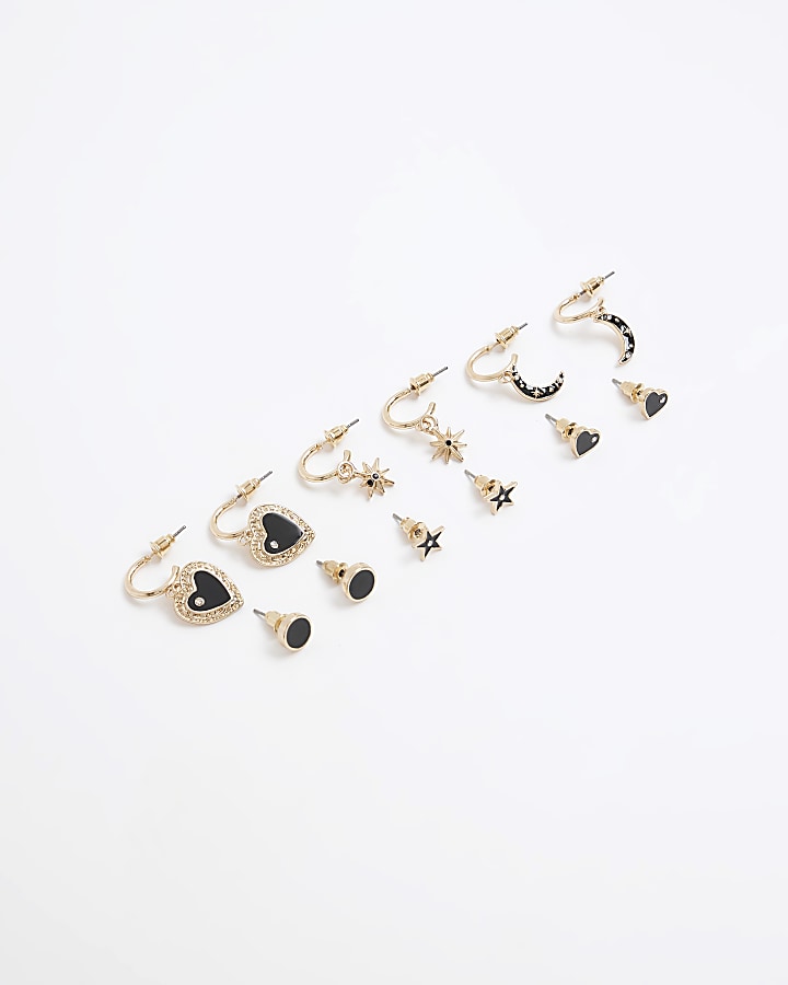 Black moon and star earrings multipack