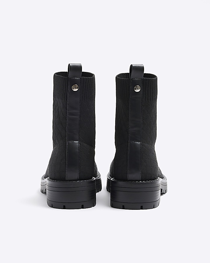Black quilted diamante sock boots River Island