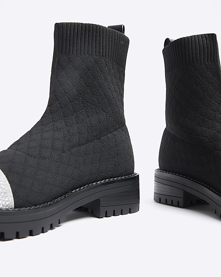 Black quilted diamante sock boots