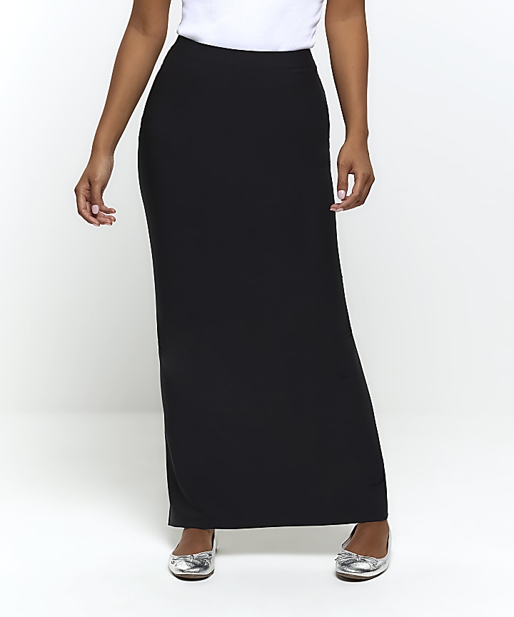 Petite black split hem maxi skirt