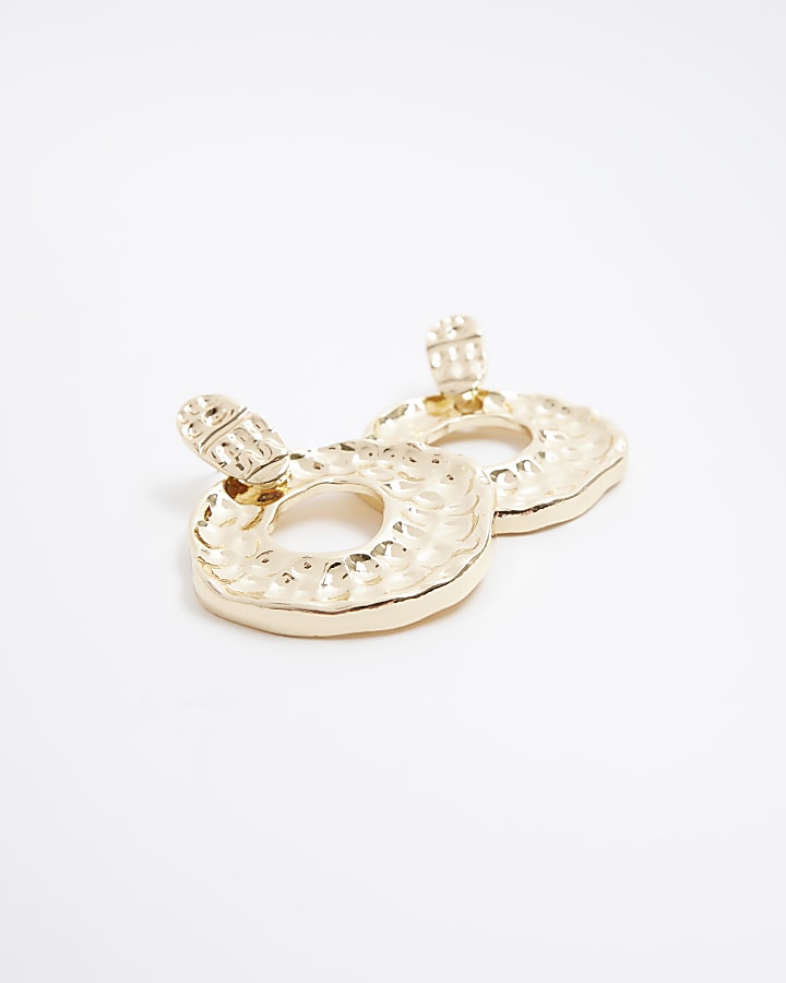 Gold textured circle drop earrings